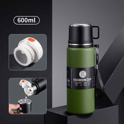 【48-Hour Long-Lasting Insulation】Large Capacity Dual-Lid Thermal Cup