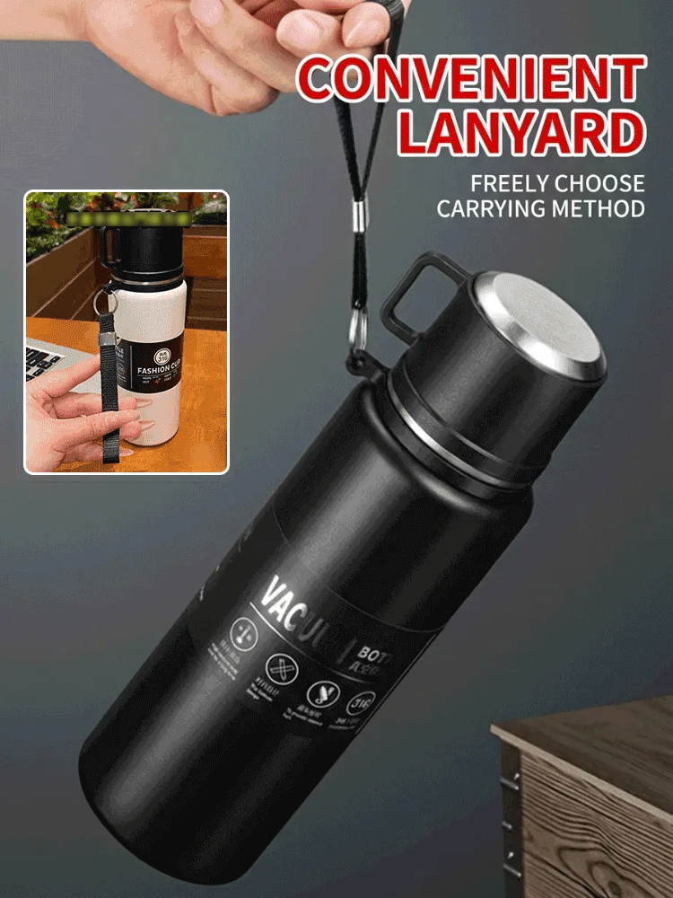 【48-Hour Long-Lasting Insulation】Large Capacity Dual-Lid Thermal Cup