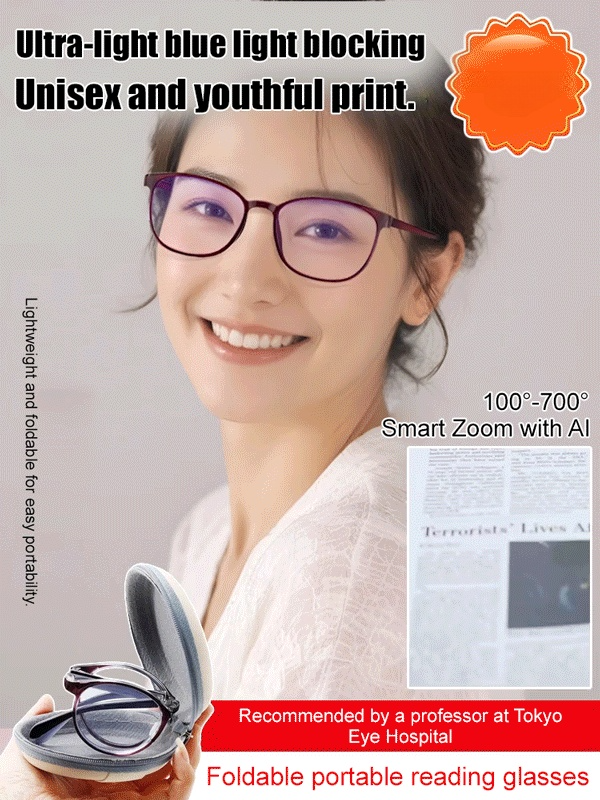 Fashionable and comfortable folding mirror HD anti-blue light automatic zoom reading glasses