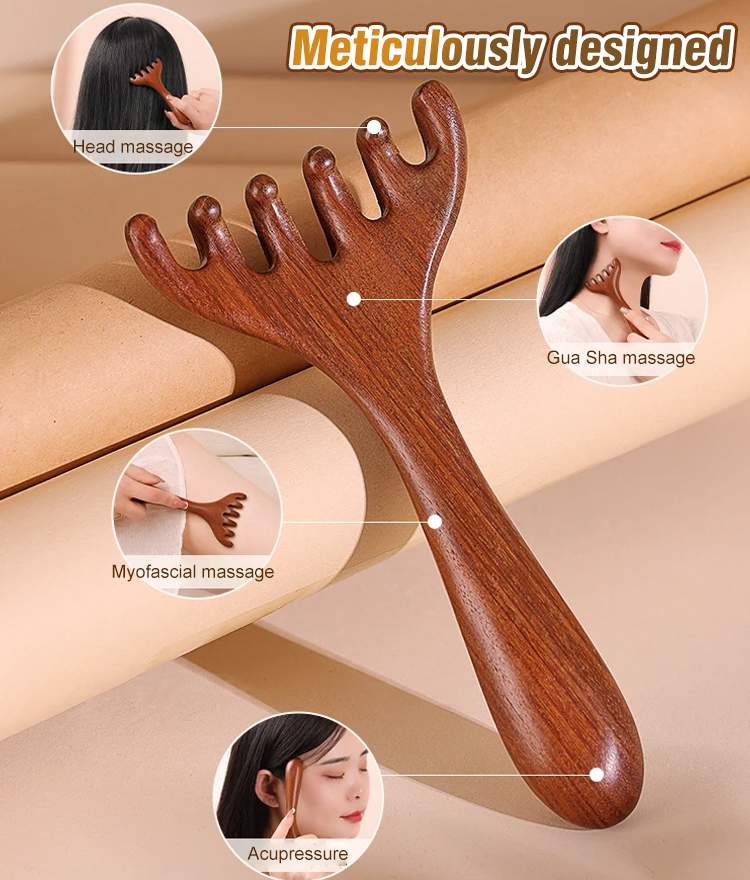 Golden Sandalwood Six-Claw Meridian Massage Comb