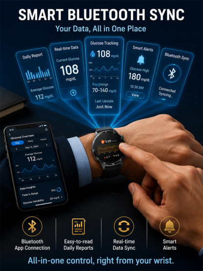 High-precision smart blood glucose monitoring watch【Continuous 24-hour monitoring of health indicators such as blood sugar, blood pressure, and blood oxygen!Clinically validated accuracy rate of 99.9%!】