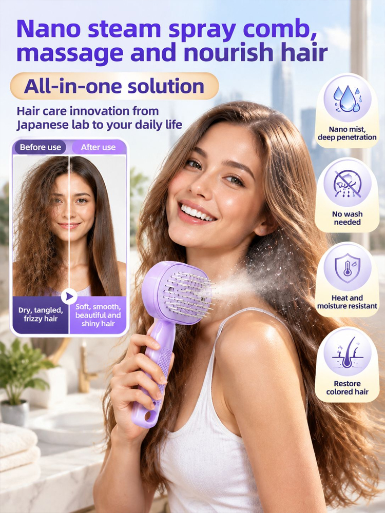 A multifunctional, leave-in essential oil hair care comb with red light therapy—instantly smooths hair, provides salon-grade scalp care, effectively prevents hair loss, and promotes hair regrowth!