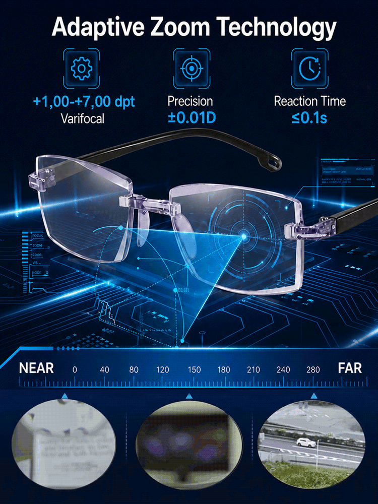 【German Optical Technology】0.01s Autofocus Progressive Lenses | +1.00–+7.00 diopters stepless for reading & driving 【Buy once, service for life – you'll never need glasses again!】