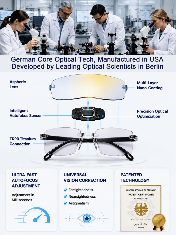 【German Optical Technology】0.01s Autofocus Progressive Lenses | +1.00–+7.00 diopters stepless for reading & driving 【Buy once, service for life – you'll never need glasses again!】