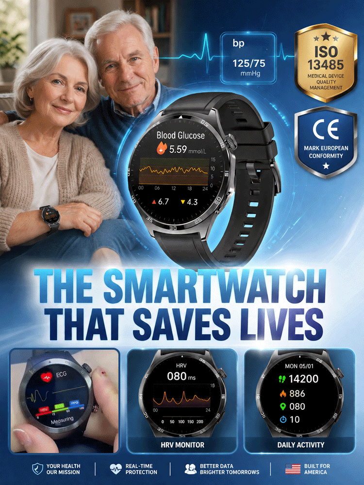 High-precision smart blood glucose monitoring watch【Continuous 24-hour monitoring of health indicators such as blood sugar, blood pressure, and blood oxygen!Clinically validated accuracy rate of 99.9%!】