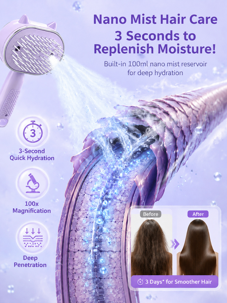 A multifunctional, leave-in essential oil hair care comb with red light therapy—instantly smooths hair, provides salon-grade scalp care, effectively prevents hair loss, and promotes hair regrowth!