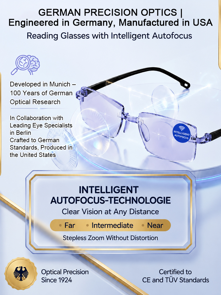 【German Optical Technology】0.01s Autofocus Progressive Lenses | +1.00–+7.00 diopters stepless for reading & driving 【Buy once, service for life – you'll never need glasses again!】