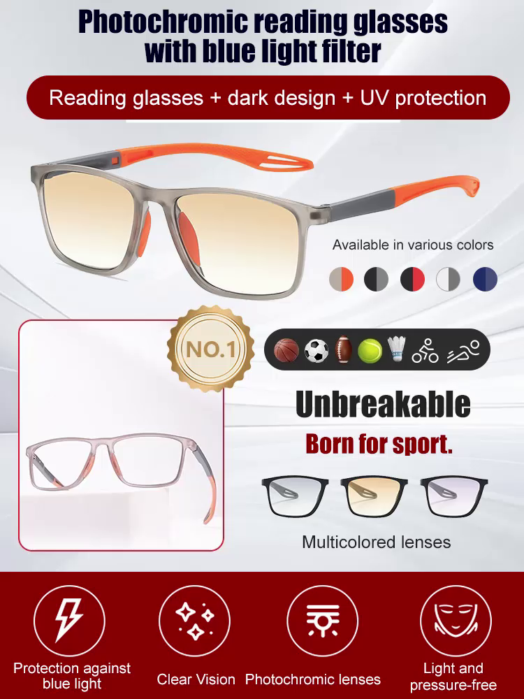 【Lowest Price Online—Today Only!】Sports-style 2-in-1 UV-protective photochromic reading glasses【Developed in Germany—the world's first solution to correct vision through automatic zooming! Clinically proven to deliver remarkable results!】