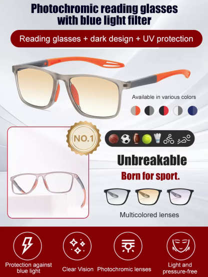 【Lowest Price Online—Today Only!】Sports-style 2-in-1 UV-protective photochromic reading glasses【Developed in Germany—the world's first solution to correct vision through automatic zooming! Clinically proven to deliver remarkable results!】