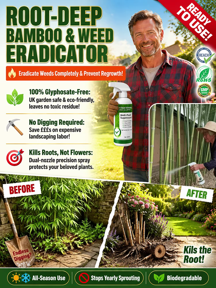Fast-Acting Weed & Bamboo Removal Spray, 1 Application, 5 Years Weed-Free!【One capful diluted in 60 liters of water can cover 1000 square meters! 100% glyphosate-free, 8 times more effective!】