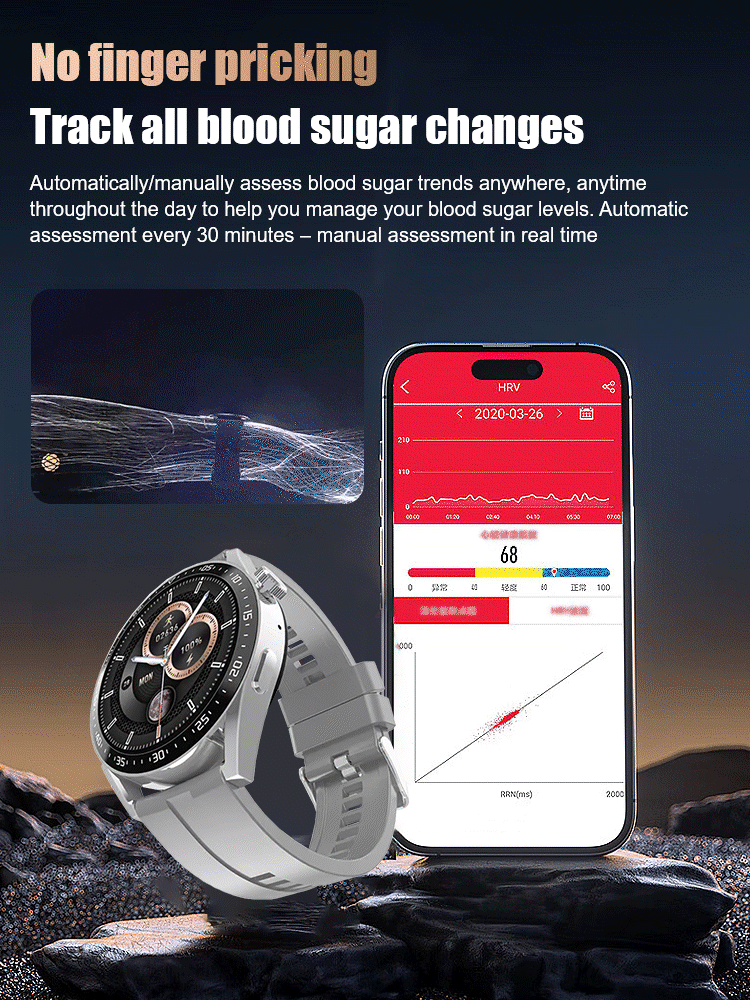High-precision smart blood glucose monitoring watch【Continuous 24-hour monitoring of health indicators such as blood sugar, blood pressure, and blood oxygen!Clinically validated accuracy rate of 99.9%!】