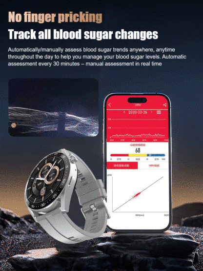 High-precision smart blood glucose monitoring watch【Continuous 24-hour monitoring of health indicators such as blood sugar, blood pressure, and blood oxygen!Clinically validated accuracy rate of 99.9%!】