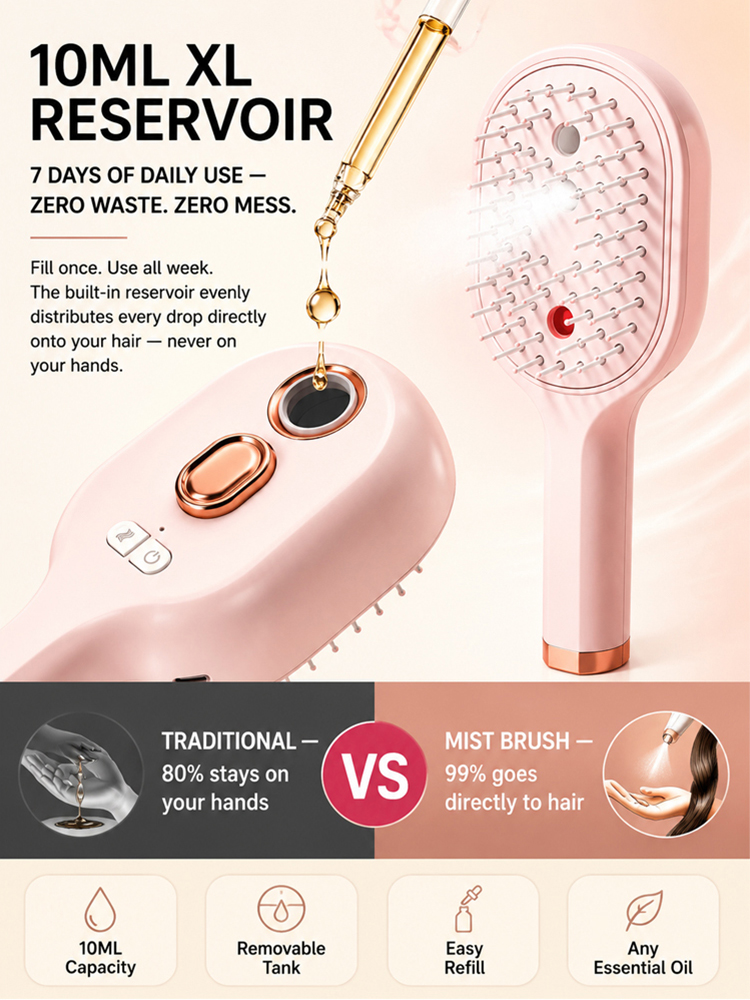 A multifunctional, leave-in essential oil hair care comb with red light therapy—instantly smooths hair, provides salon-grade scalp care, effectively prevents hair loss, and promotes hair regrowth!