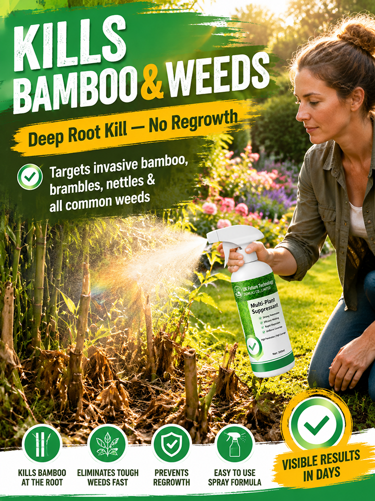 Fast-Acting Weed & Bamboo Removal Spray, 1 Application, 5 Years Weed-Free!【One capful diluted in 60 liters of water can cover 1000 square meters! 100% glyphosate-free, 8 times more effective!】