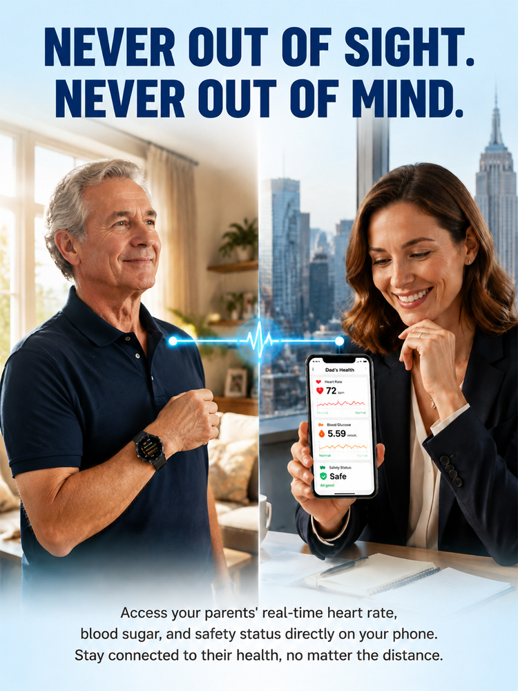 High-precision smart blood glucose monitoring watch【Continuous 24-hour monitoring of health indicators such as blood sugar, blood pressure, and blood oxygen!Clinically validated accuracy rate of 99.9%!】