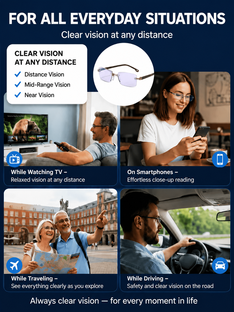 【German Optical Technology】0.01s Autofocus Progressive Lenses | +1.00–+7.00 diopters stepless for reading & driving 【Buy once, service for life – you'll never need glasses again!】