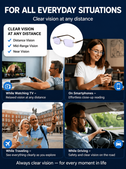 【German Optical Technology】0.01s Autofocus Progressive Lenses | +1.00–+7.00 diopters stepless for reading & driving 【Buy once, service for life – you'll never need glasses again!】