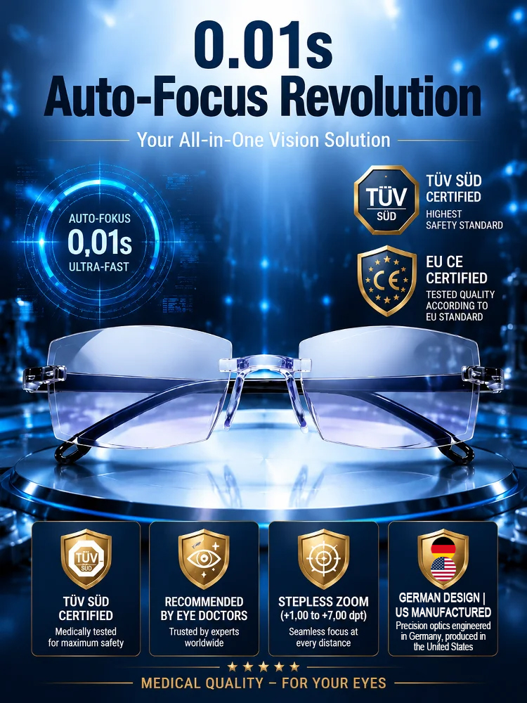 【German Optical Technology】0.01s Autofocus Progressive Lenses | +1.00–+7.00 diopters stepless for reading & driving 【Buy once, service for life – you'll never need glasses again!】