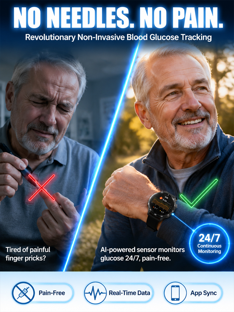 High-precision smart blood glucose monitoring watch【Continuous 24-hour monitoring of health indicators such as blood sugar, blood pressure, and blood oxygen!Clinically validated accuracy rate of 99.9%!】