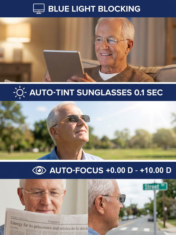 -7.0~7.0D Auto-Focus Eyeglasses-Photosensitive color-changing ultra- 【Photosensitive color-changing, dual-light intelligent zoom, blue light protection, and UV protection!】