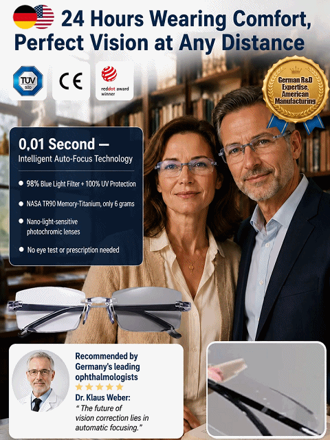 【German Optical Technology】0.01s Autofocus Progressive Lenses | +1.00–+7.00 diopters stepless for reading & driving 【Buy once, service for life – you'll never need glasses again!】