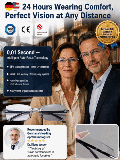 【German Optical Technology】0.01s Autofocus Progressive Lenses | +1.00–+7.00 diopters stepless for reading & driving 【Buy once, service for life – you'll never need glasses again!】