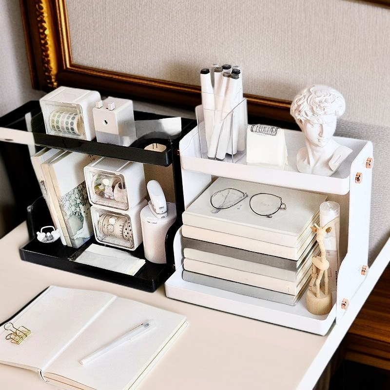 化妝品收納架雙層桌面整理白色黑色多層收納架