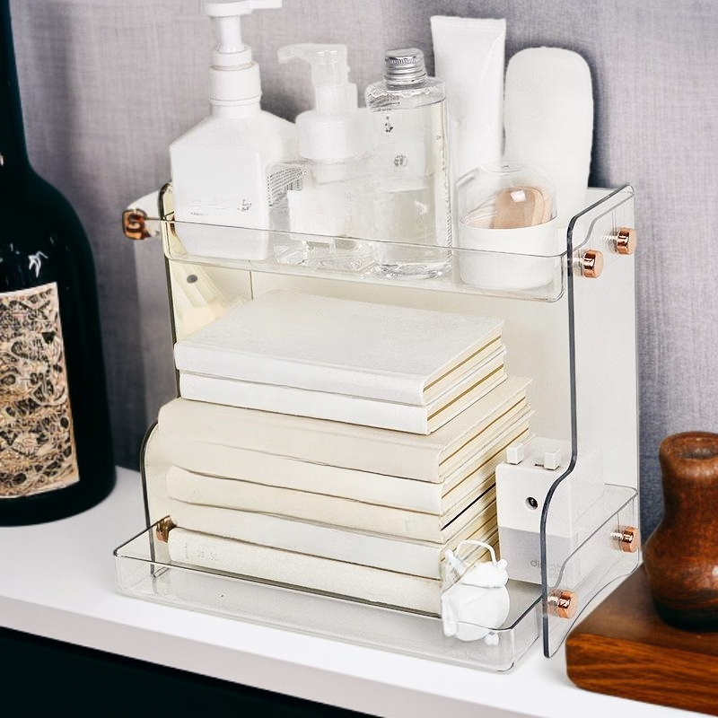 化妝品收納架雙層桌面整理白色黑色多層收納架