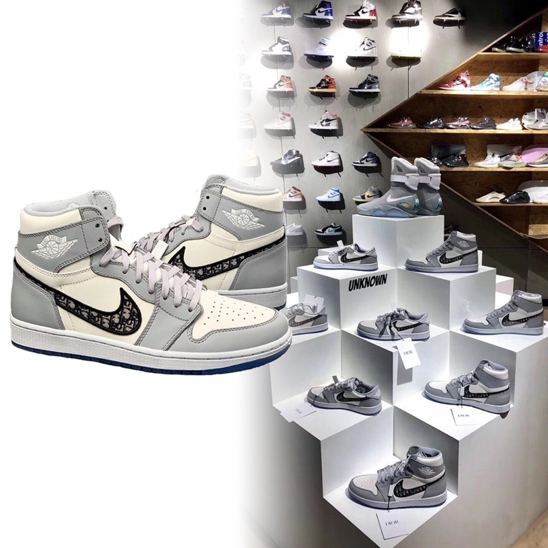 稀少なレアスニーカー！Nike x Dior Air Jordan 1 High Sneakers OG ディオール ナイキ エアジョーダン1 コラボレーションモデル ハイカット スニーカー 人気 靴 稀少