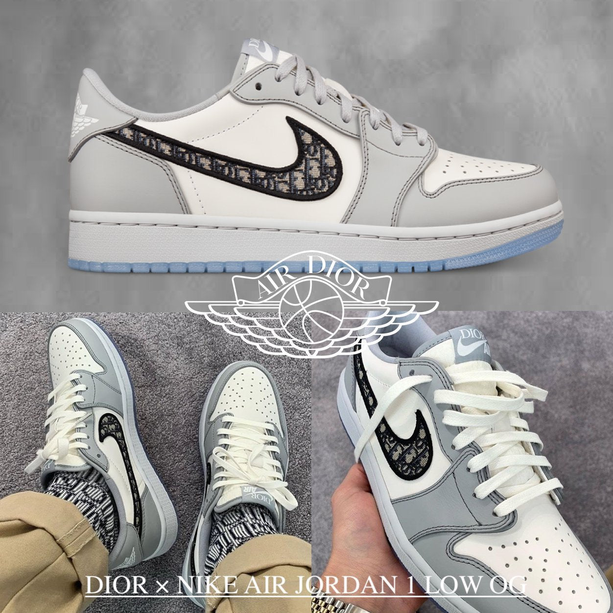 稀少なレアスニーカー!Nike x Dior Air Jordan 1 Low Sneakers ディオール ナイキ エアジョーダン1 コラボレーションモデル ローカット スニーカー 人気 靴 稀少