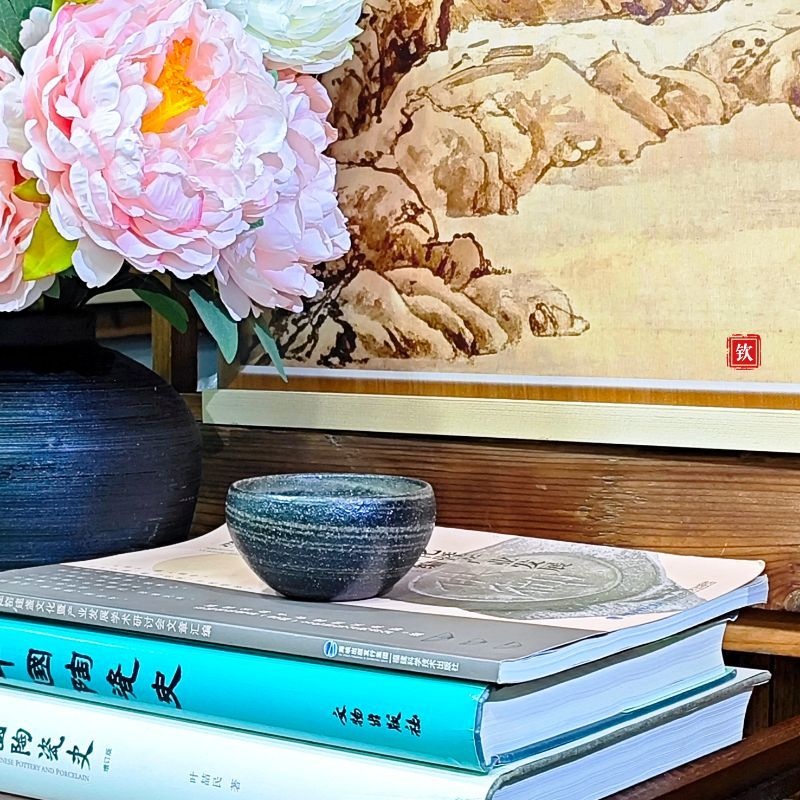 侘寂风马蹄盖碗+钵型主人杯 绞胎工艺