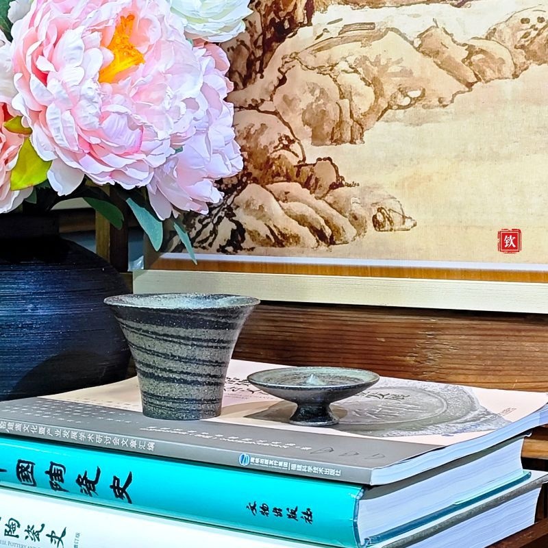 侘寂风马蹄盖碗+钵型主人杯 绞胎工艺