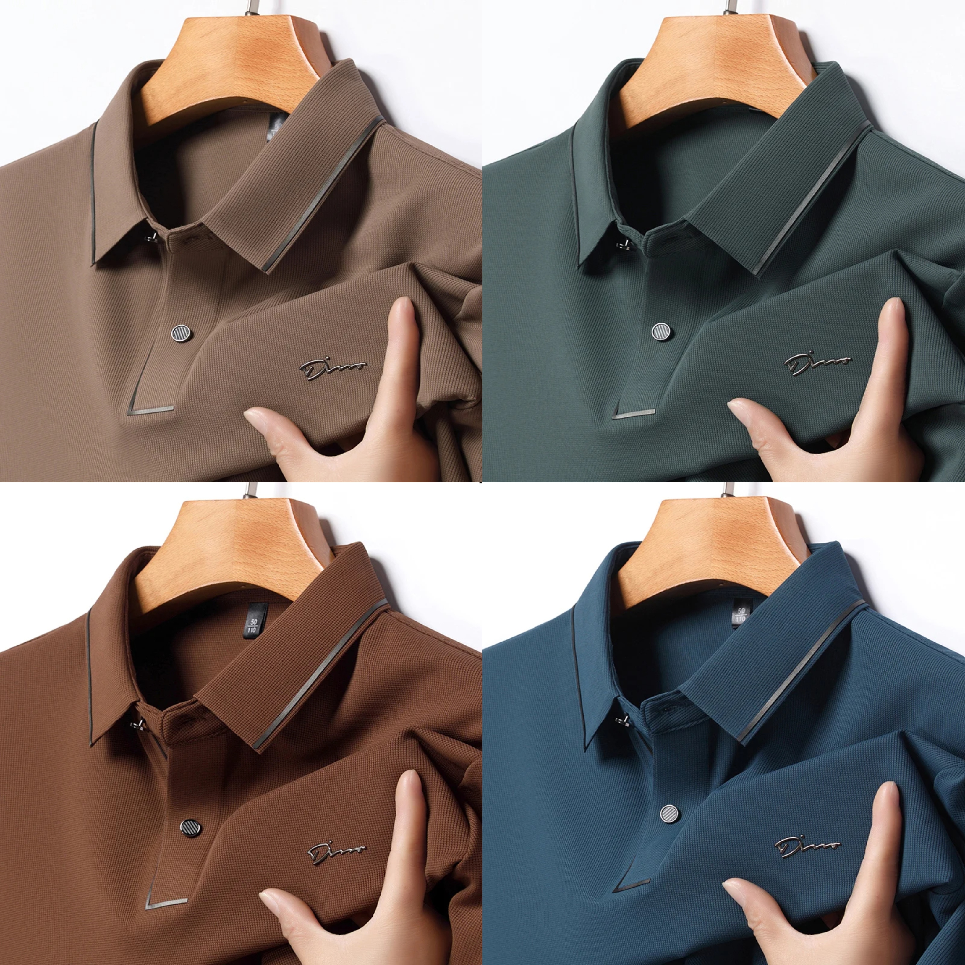 Men's Short Sleeved Letter Embroidery Casual Lapel Polo T-shirt