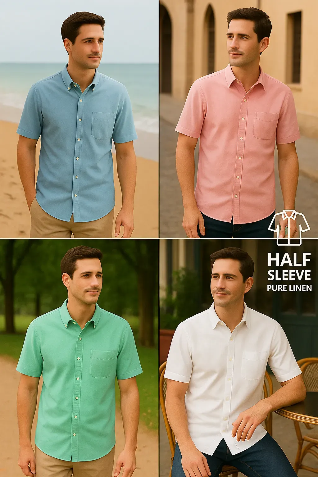 Men's Summer Half Sleeves Cotton Linen Shirts (Pack Of 4)