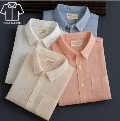 Men's Half Sleeves Cotton Linen Shirt (Pack Of 4)