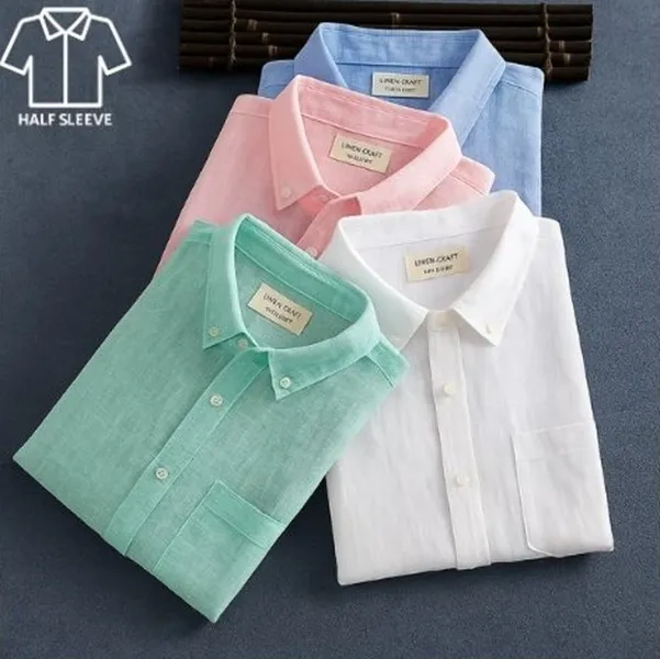 Men's Summer Half Sleeves Cotton Linen Shirts (Pack Of 4)