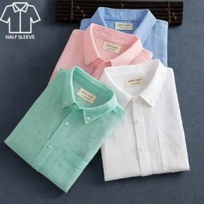 Men's Summer Half Sleeves Cotton Linen Shirts (Pack Of 4)