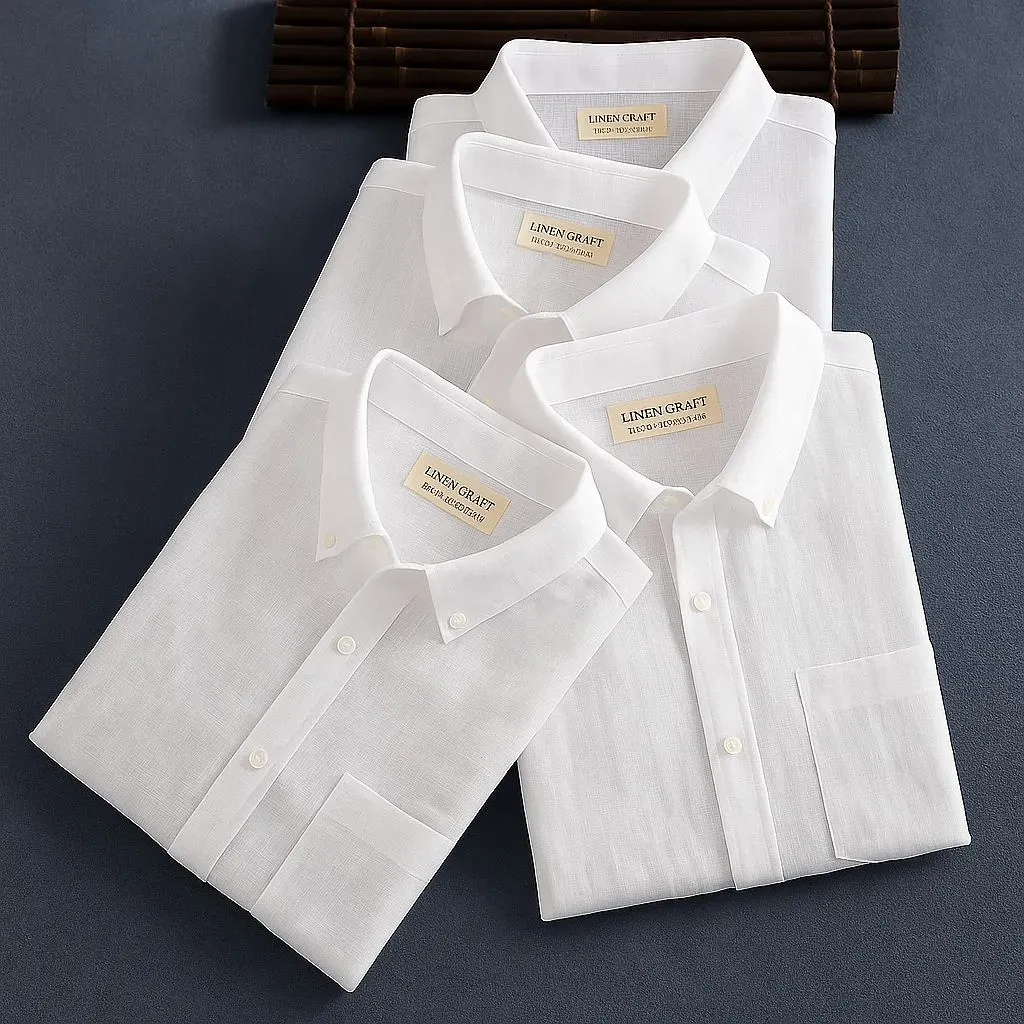 Men's Premium Line White Cotton Linen Shirt Half Sleeves (Pack Of 4)