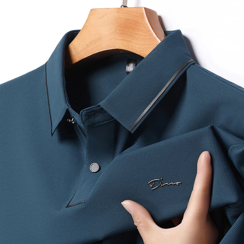 Men's Short Sleeved Letter Embroidery Casual Lapel Polo T-shirt