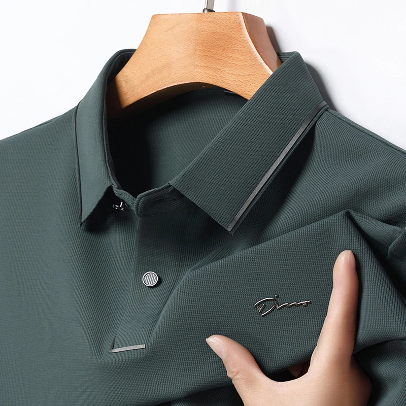 Men's Short Sleeved Letter Embroidery Casual Lapel Polo T-shirt