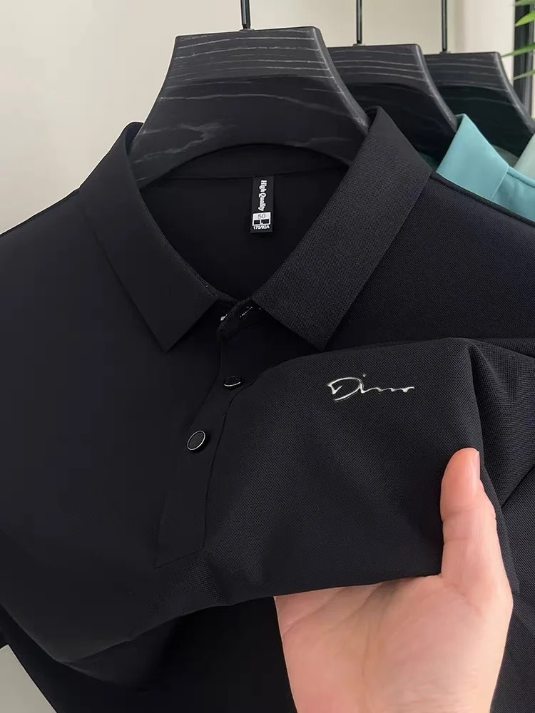 New Summer Men's Ice Silk Elastic Golf Polo T- Shirt