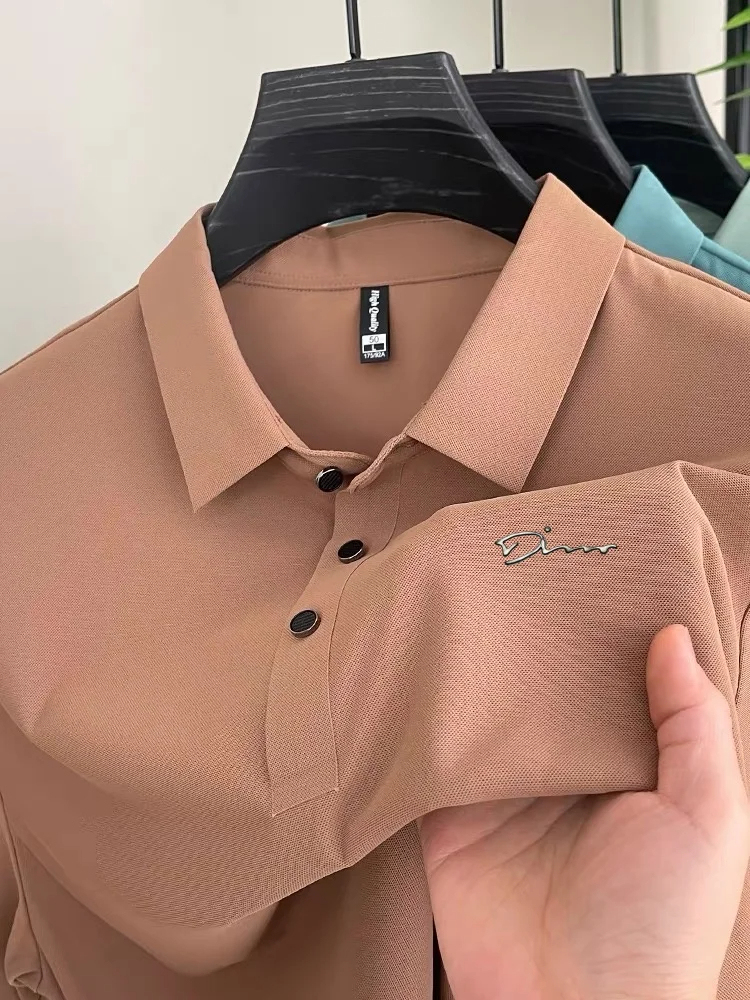 New Summer Men's Ice Silk Elastic Golf Polo T- Shirt