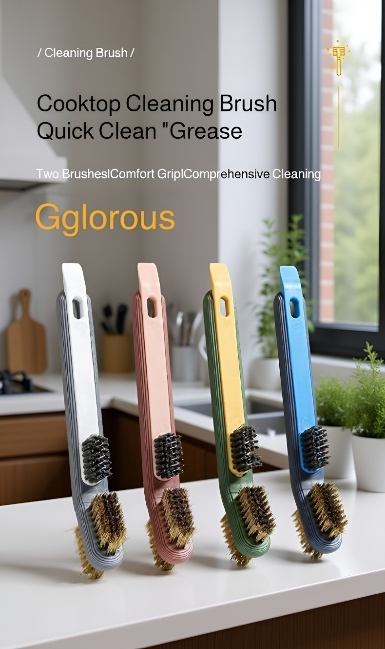 Kitchen Cooktop Cleaning Brush with Spatula for household degreasing