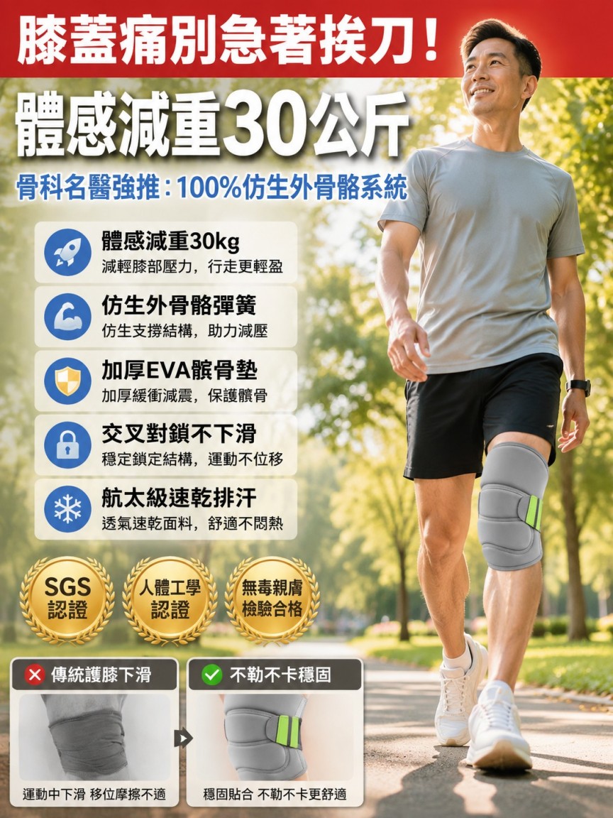 膝蓋痛別急著挨刀！【不勒不卡】仿生外骨骼護膝｜下樓梯不痛、走整天絕對不下滑