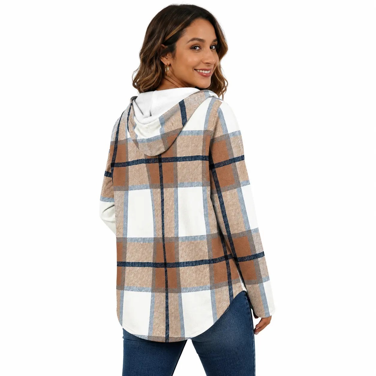 Women's Plaid Hoodie Tunic Top