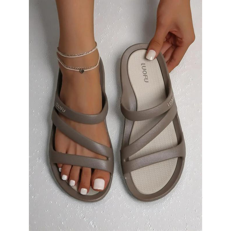 Women's Fashionable Khaki Gray Color Slides
