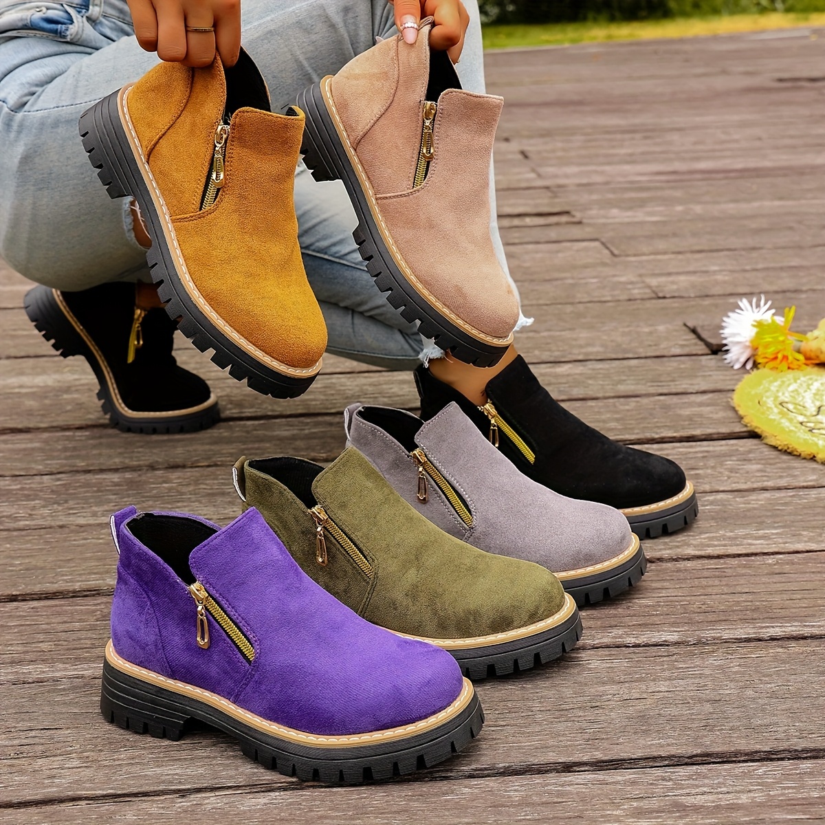 Women'S Trendy Warm and Comfortable Round-Toe Side Zipper Ankle Boots