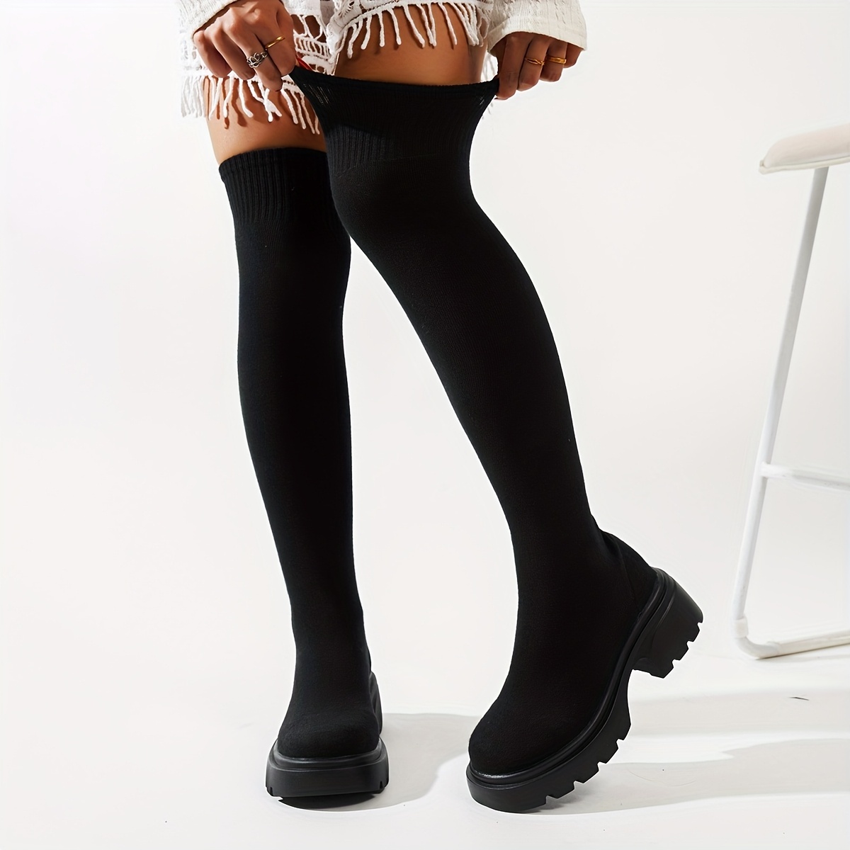 Chunky Platform Knee-High Boots