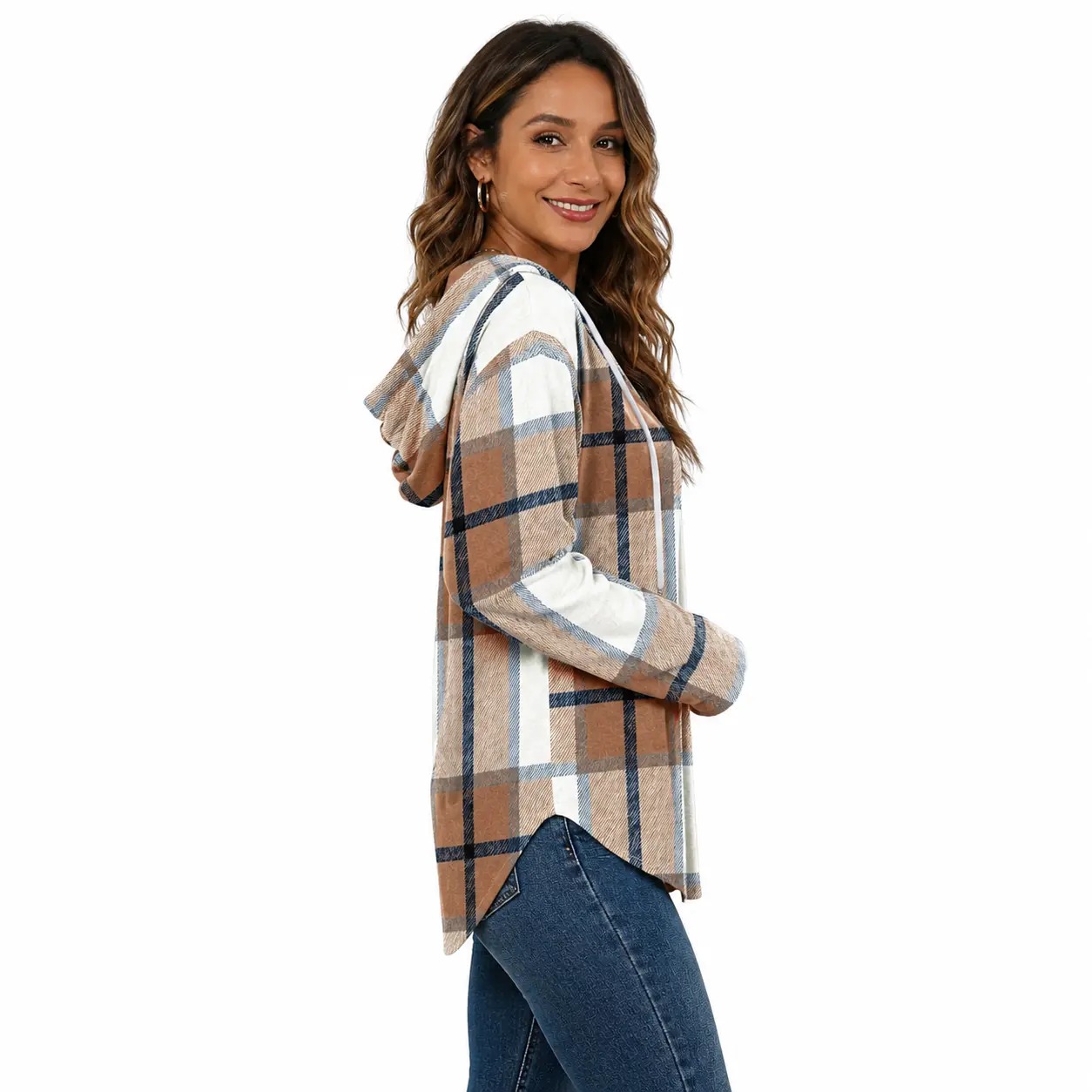 Women's Plaid Hoodie Tunic Top