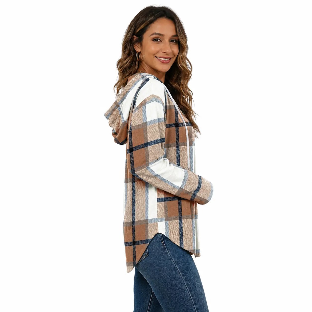 Women's Plaid Hoodie Tunic Top